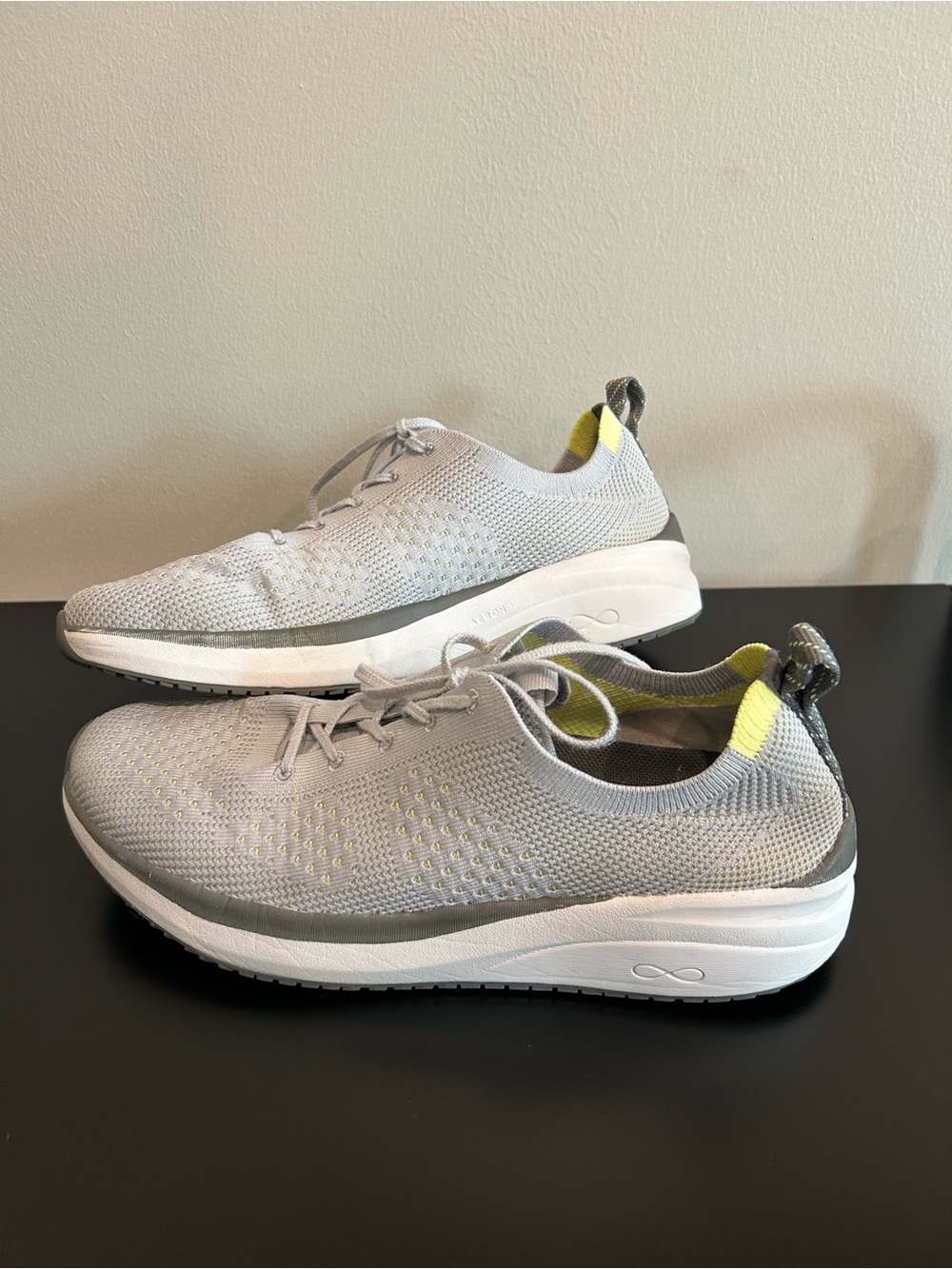 Light Gray Knit Slip-On Sneakers with Green Accent